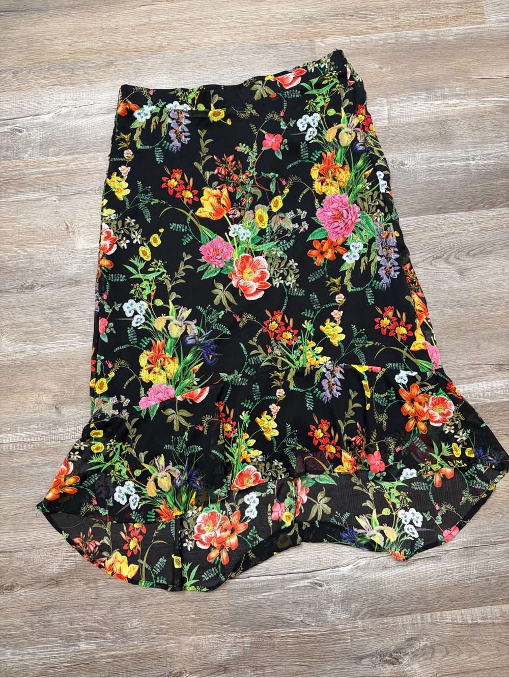 Westport Black Floral Ruffle Hem Women's Skirt